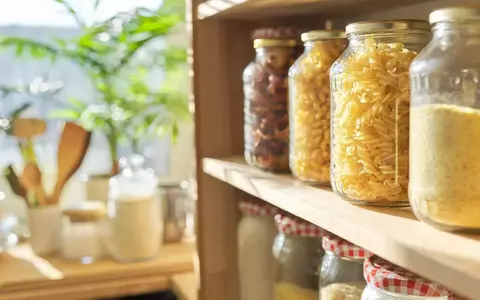 Food storage in glass containers in the kitchen